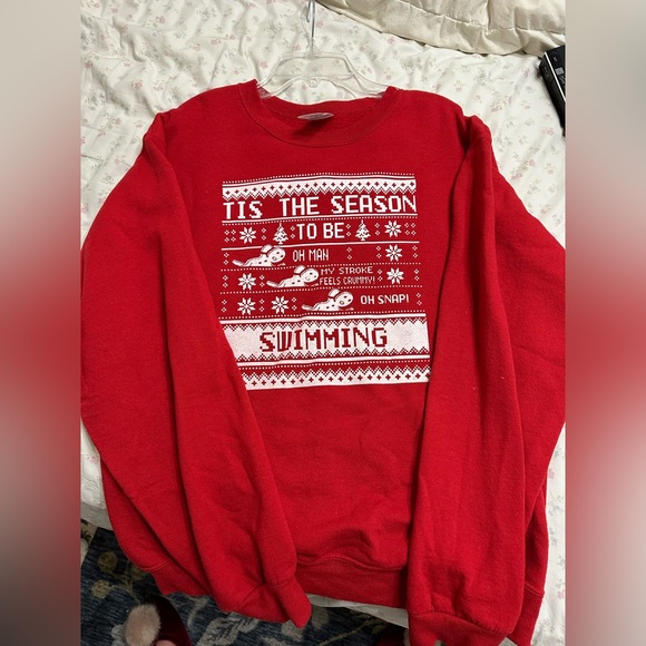 Red Christmas sweater swimming themed sweatshirt - Picture 1 of 3